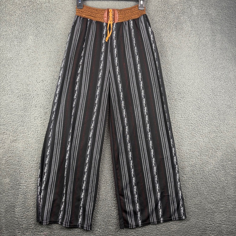 Extra Belleza Wide Leg Palazzo Pants Black White Red‎ Stripe High Waist M